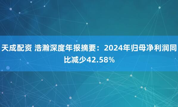 天成配资 浩瀚深度年报摘要：2024年归母净利润同比减少42.58%