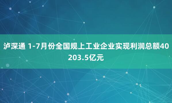 泸深通 1-7月份全国规上工业企业实现利润总额40203.5亿元